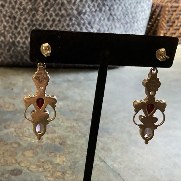 Pink and Purple Gem Sterling Drop Earrings - Picture 2 of 3